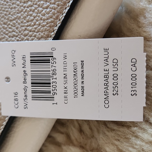 NWT Coach Sandy Beige Color Block Slim Tri-fold Leather Wallet 🤎🎁♥️ - Picture 16 of 16